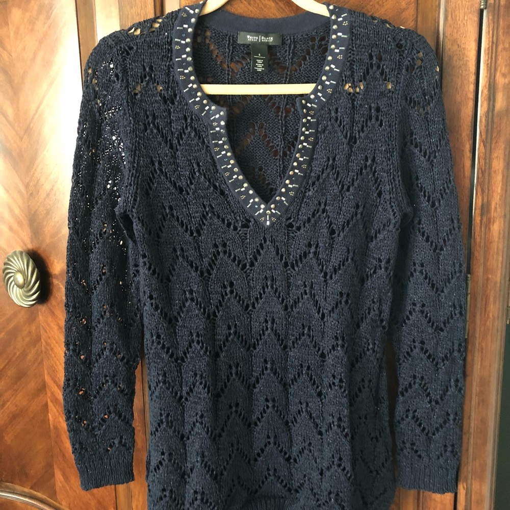 White House Black Market Navy Crochet Sweater